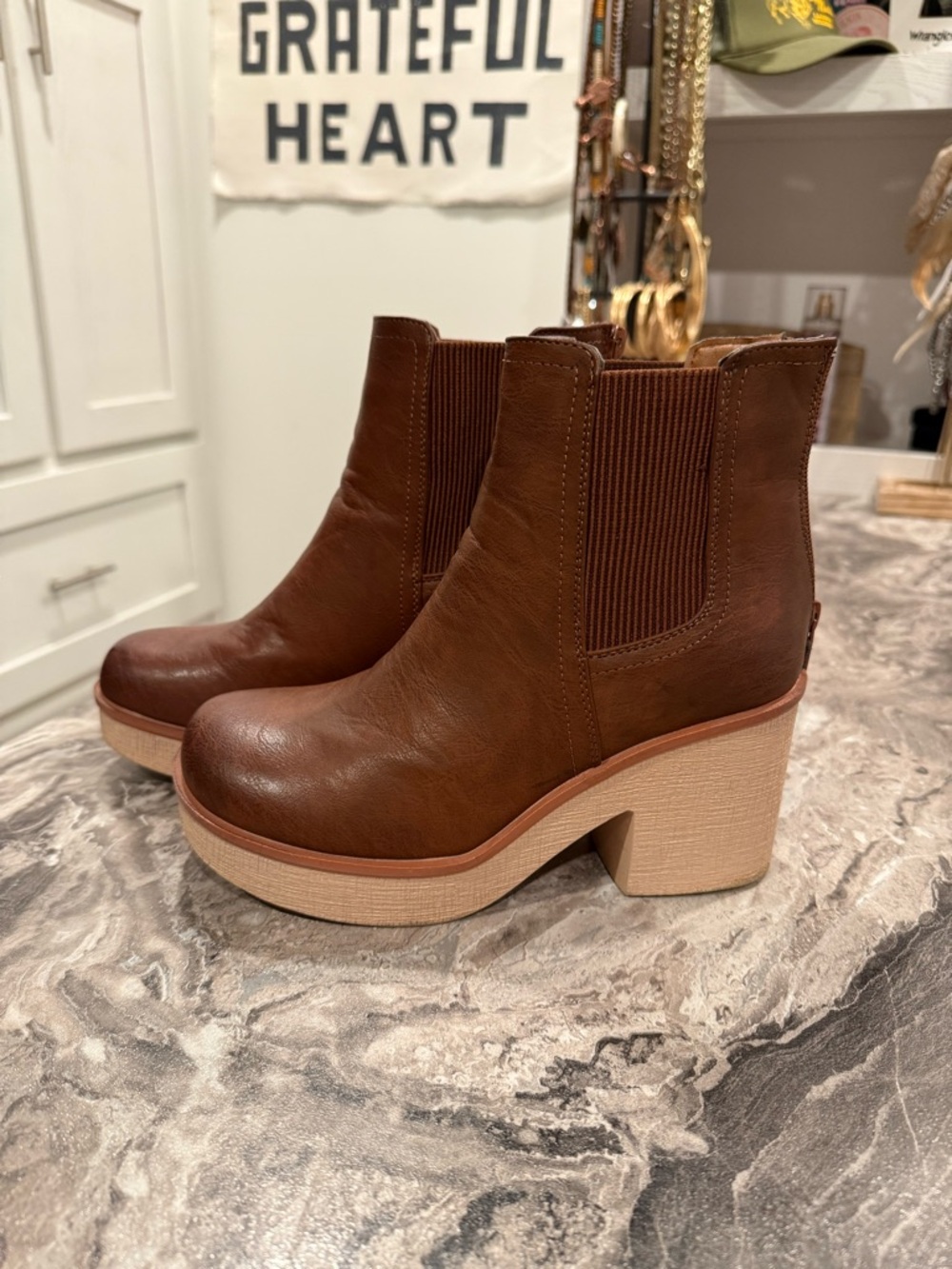 Pierre Dumas Brown Platform Chelsea Heeled Boots